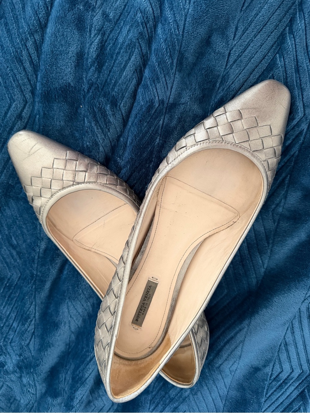 Bottega Veneta Intrecciato Ballet Flats Metallic Bronze/Taupe Size 38.5